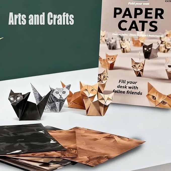 DIY Paper Cats Origami Kit – 50 Sheets 3D Origami Paper to Fold Adorable Cat Figures, Fun Creative Craft Activity for Adults & Teens, Cute Desk Decor & Unique Gift for Cat Lovers