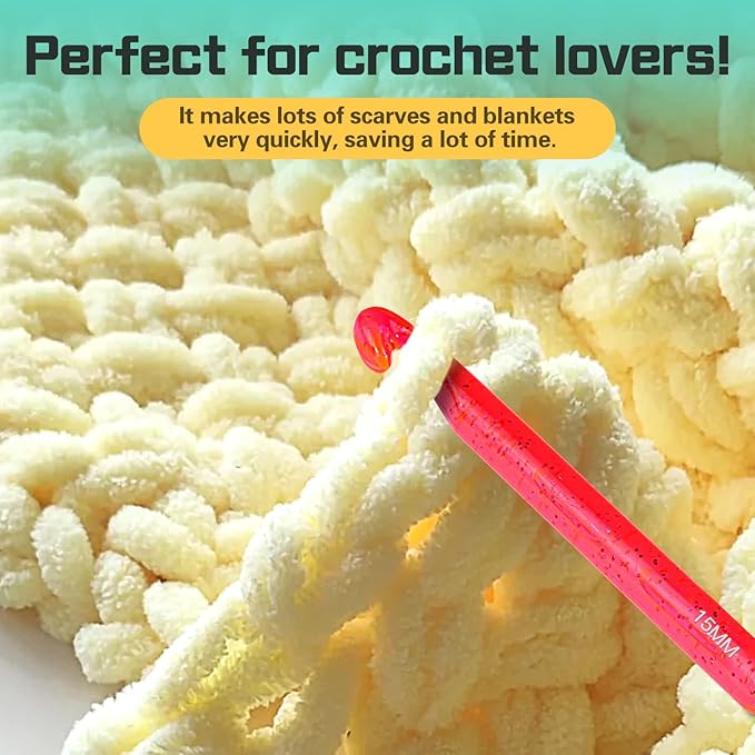 Qmnnma Large Crochet Hooks, 5 Large Crochet Set, 12mm-25mm Crochet Hooks, Huge Crochet Hooks, Colorful Transparent Crystal Large Crochet Hook for Crocheting Yarn, Chunky Yarn, DIY Crafts