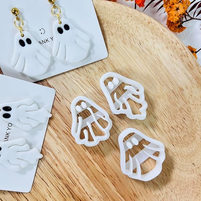 Xaekicr Halloween Ghost Polymer Clay Cutters – 3 Pcs Spooky Clay Cutters for Earrings and DIY Crafts, Polymer Clay Tools for Jewelry Making