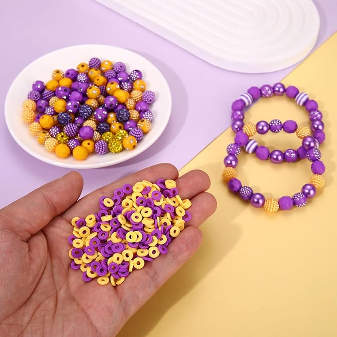 2200PCS+ Game Day Beads Charms for Bracelet Making Polymer Clay Beads Crystal Pearl Letter Gold Spacer Beads Football Charms for Game Day Bracelet Necklace Making DIY Crafts