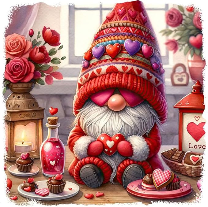 WUSARPLY Valentine's Day Diamond Painting Kits for Adults, Gnome Diamond Art Kits Full Drill Diamond Dots Paint with Diamonds Gem Arts and Crafts for Beginner Home Wall Decor
