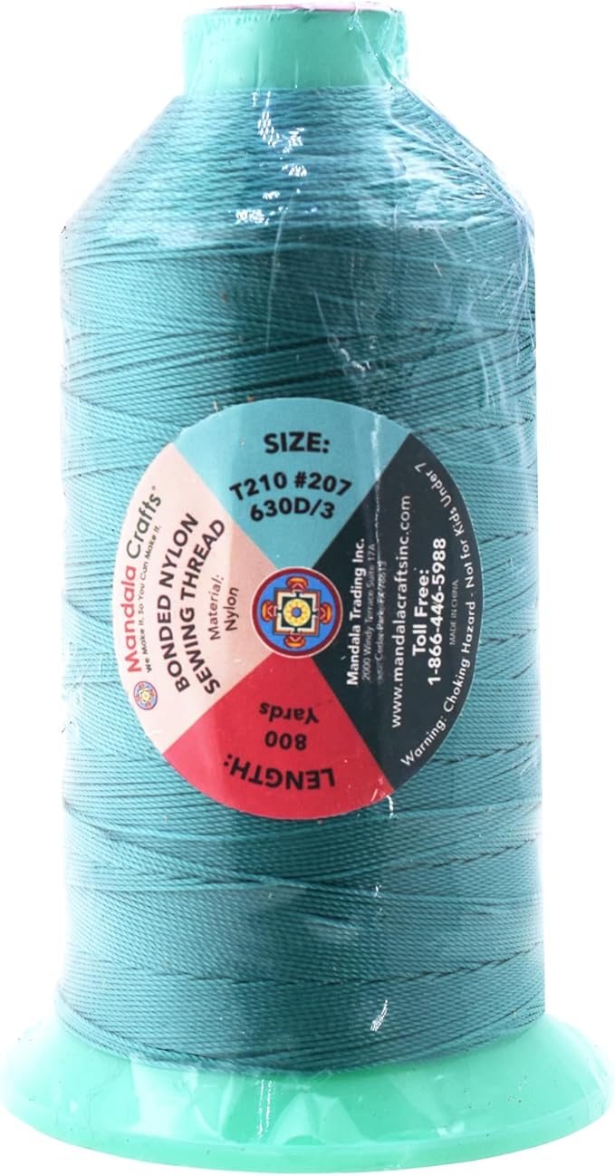 Mandala Crafts Size 207 630D T210 Bonded Nylon Thread - Turquoise 800 YDs Tex 210 Heavy Duty Sewing Threads for Leather, Jeans, Weaving, Outdoor Marine Upholstery