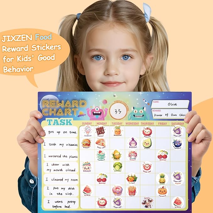 3 rolls cute food stickers for toddlers 2-4, 24 designs fruit/vegetable/snack stickers bulk for kids, 1500 pcs motivational vinyl stickers for teacher classroom prizes, homeschool supplies(1.0 inch)