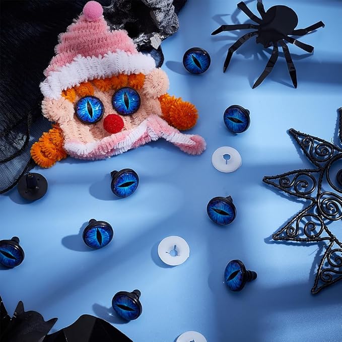 PH PandaHall 20 Sets Glow in The Dark Safety Eyes, 20mm Luminous Plastic Safety Craft Eye Dragon Eye Cabochons Crochet Eyes with Washer for Crochet Stuffed Animal Teddy Bear Halloween Decor, Blue