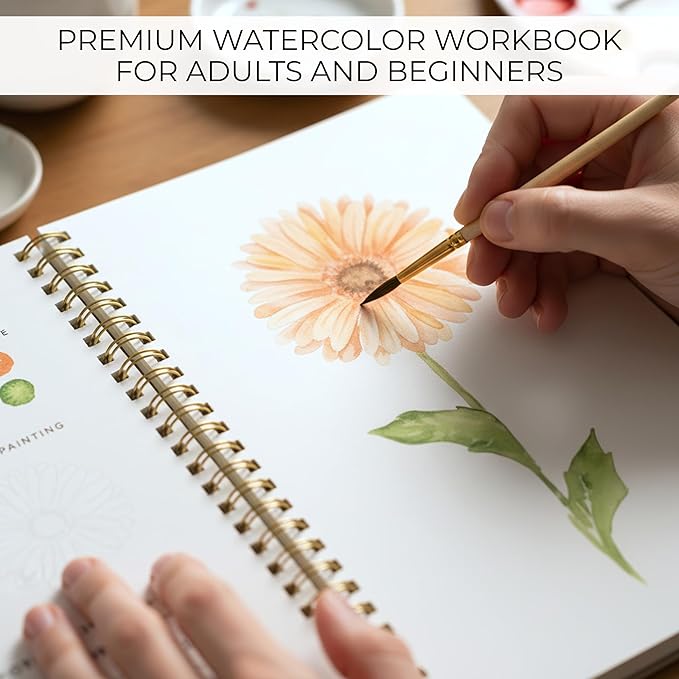 Beautiful Watercolor Workbook for Beginners - Relaxing & Easy to Paint Water Coloring Book with Floral Designs on Premium Paper - Perfect for Gifting to Spark Creativity & Joy for Adults