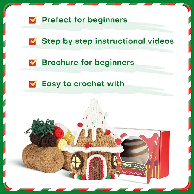 Crochet Set - Beginner Friendly Crochet Set with Step-by-Step Teaching Videos and Crochet Pattern Manuals (Christmas Snowy House)