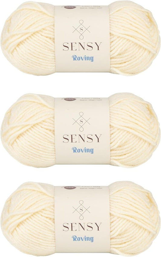 3 Skeins of Sensy Roving Yarn, 3.5 oz, 132 Yards, Gauge 5 Bulky (Creamy)