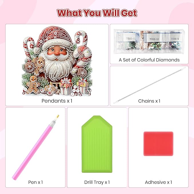 MOGTAA Christmas Diamond Art Hanging Kits for Adults Kids, Santa Claus Diamond Art Suncatchers, 5D Special Shape Diamond Painting Window Pendant Kit for Home Door Wall Decor