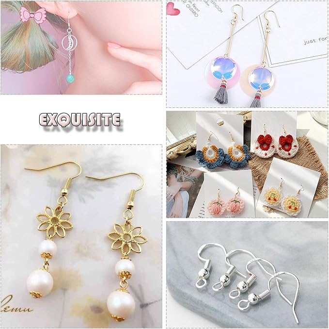 hypoallergenic earring hooks 150 pcs/75 pairs, silver plated ear wires fish hooks,500pcs earring making kit with jump rings and clear silicone earring backs stoppers for diy jewelry making