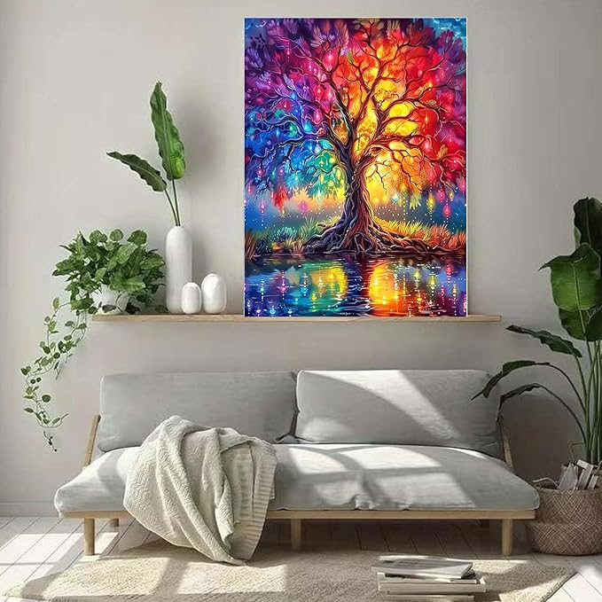 WUDWL Diamond Art Kits for Adults Beginner, Tree of Life DIY Modern Diamond Painting Kits 5D Diamond Dots Gem Art Crafts with Tools, Round Full Drill Funny Crafts for Home Wall Decor&Gift-12x16inch