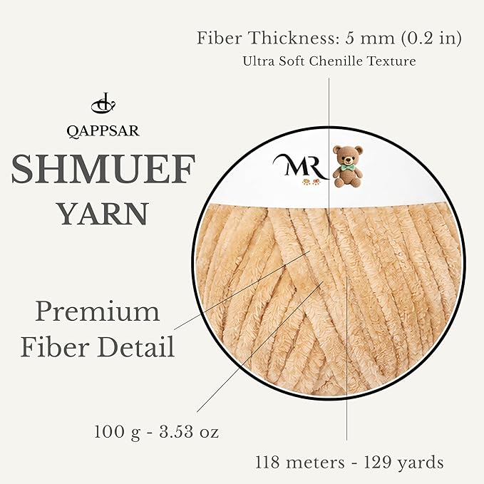 SHMUEF Chenille Yarn 2-Pack – Ultra Soft Velvet Yarn, Super Bulky Weight (5–6 mm), Yarn for Crochet, Amigurumi & Baby Blankets (Ivory)