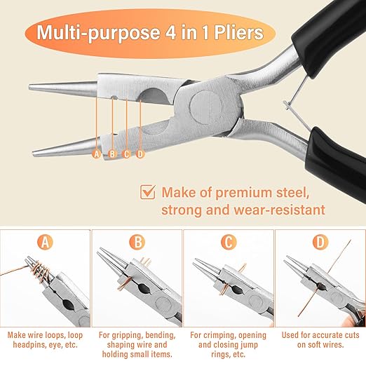 Modacraft 22 Gauge Copper Wire for Jewelry Making with 4 in 1 Plier, 164Ft/0.6mm Craft Beading Pure Bare Copper Wire for Jewelry Making Supplies and Crafting