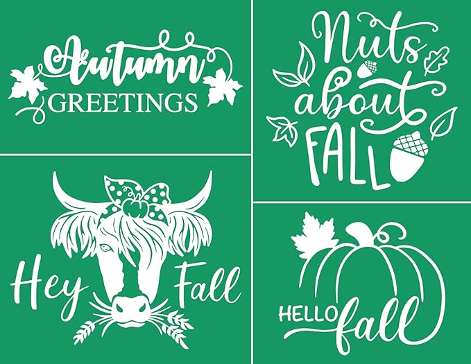 DGAGA Hey Fall Silk Screen Stencils Reusable Self Adhesive Chalk Mesh Stencils Autumn Silkscreen Transfers for Painting on Wood,Craft,DIY Farmhouse Signs Screenprinting Starter Kit for Chalk Paste