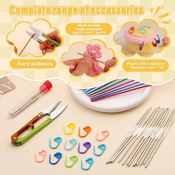 IMZAY 54 Pcs Crochet Hooks Set, 0.6mm-6.5mm Crochet Needles for Yarn Crochet Kits for Beginners, Ergonomic Crochet Hooks with Knitting Accessories, Crochet Supplies, Knitting Needles for Crocheters