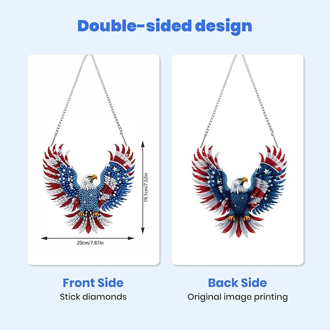 MXJSUA American Eagle Diamond Painting Art Window Suncatchers, Diamond Art Kits for Adults Hanging Ornaments with Chain, 5D Special Shape Crystal Diamond Pendant Accessories for Decor Gift