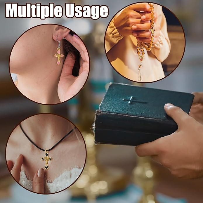 200 Pcs/ 100 Sets Rosary Making Kits Supplies Cross and Center Medal Charm Alloy Picture Religious Charms Crucifix Pendant for DIY Jewelry Making Prayer Bracelet Necklace Earring