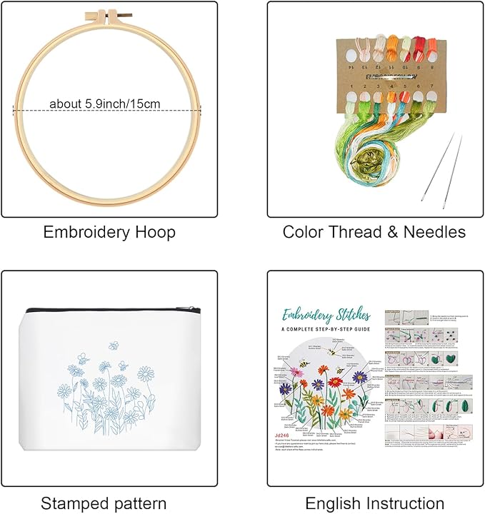 Louise Maelys Embroidery Kit for Beginners,Canvas Makeup Bag,Cross Stitch Kits for Adults,Arts Crafts Needlepoint-Daisy Floral Pattern