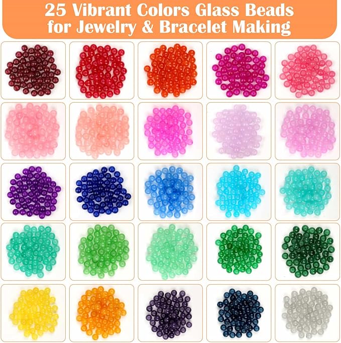 1250Pcs 8mm Glass Beads for Jewelry Making, Beads for Bracelets Making, Round Crystal Loose Beads Bracelet Kit for Bracelets Making, Jewelry Making, Earring, Necklaces and DIY Crafts
