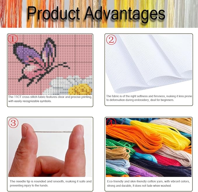 3 Pack Stamped Cross Stitch Kits for Adults - Cross Stitch Kits for Beginners,11 CT Rural Retro Flower Cross Stitch Patterns Dimensions DIY Counted Cross Stitch Kits for Adults Arts Craft 12x16 inch