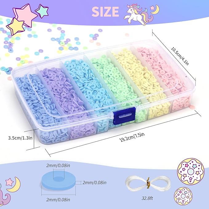 6000+Pieces Polymer Clay Beads, 6 Colors Easter Clay Beads for Bracelets Making Heishi Beads Friendship Bracelet Making Kit for Girl Women Adults (Pastel)