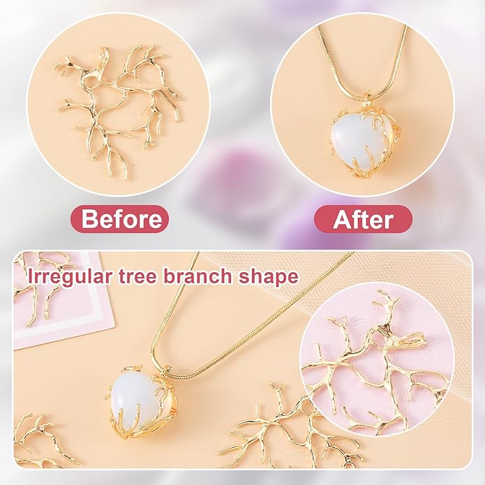 Branch Shape Blanks, Adjustable Claw Pendant Trays, Hypoallergenic Brass Branch Prong Pendant Bezels for Jewelry Making Bracelet Earrings Necklace DIY Crafts
