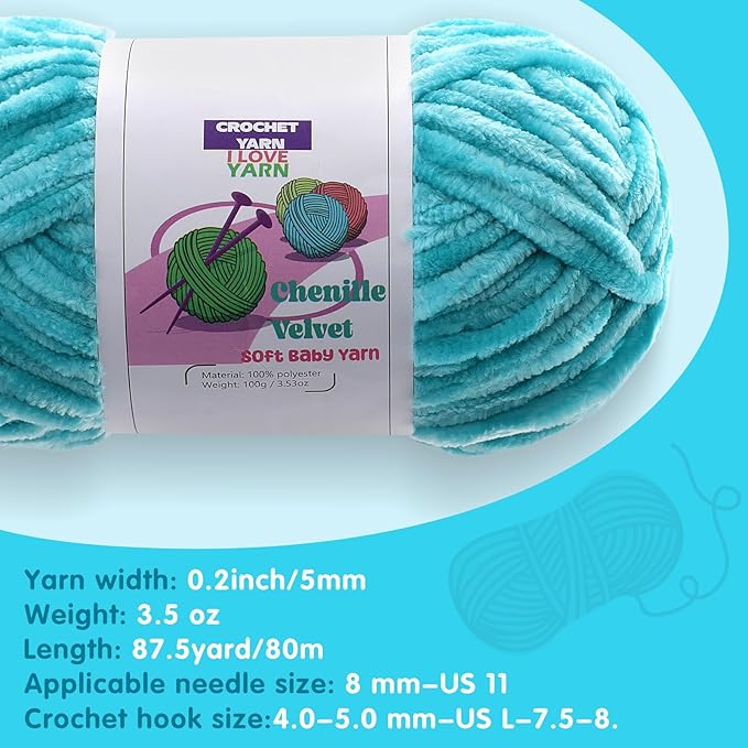 3 Skeins Velvet Chunky Yarn, Chenille Yarn for Crocheting and Hand Knitting, Blanket Yarns for Making Scarves and Knitting Projects - Amigurumi Crochet Yarn (3×3.5oz, 3×87.5yds)