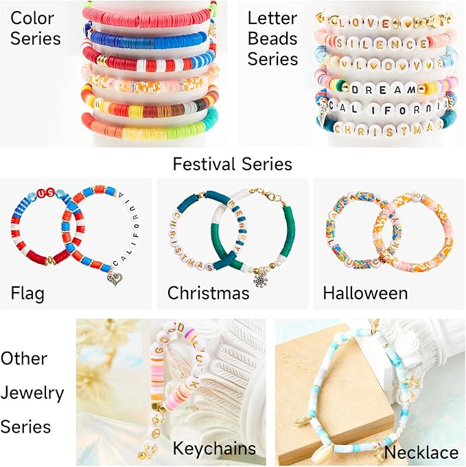 INSCRAFT 11000 Pcs Clay Beads for Bracelet Making Kit, 48 Colors Flat Round Polymer Clay Beads, Friendship Bracelet Kit Heishi Beads for DIY Jewelry Making, Crafts Gift for Girls Teen Ages 6-12