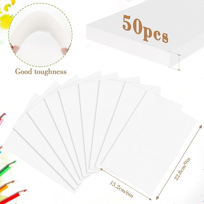 50PCS 9x6 Watercolor Paper Bulk, 140lb/300g Cold Press Thick Water Color Paper Pad for Child Adult, White Art Paper for Drawing Painting Markers Gouache, Textured Cotton Paper Sheets