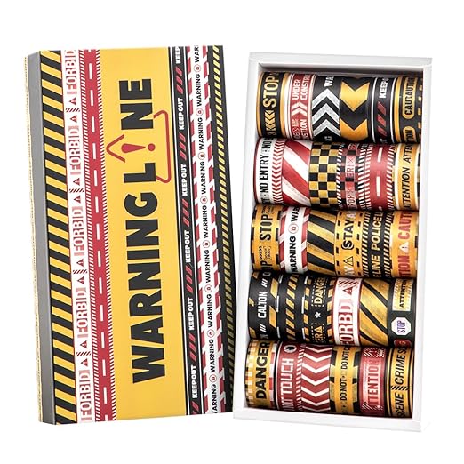 30 Rolls Warning line Theme Washi Tape Set, Writable Decorative Tapes for Scrapbooking, Junk Journal Supplies, Bullet Journaling, 0.6"x79" per Roll