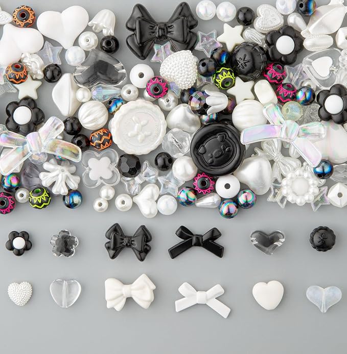 LAIDANLA Acrylic Black Beads for Bracelets Making, Black Cute Beads for DIY Necklace Keychain Phone Charm Assorted Random Mixed Kawaii Aesthetic Bead Charms 160g