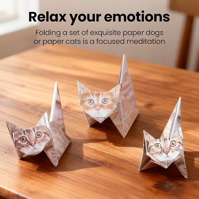 Origami cats - 50 Sheets Paper Cats Origami kit- DIY Cat Origami Paper foldable 3D Cute Cats Figures for Kids Ages 8-12, Creative Crafts for Adults - Fun Desk Decor & Gift for Cat Lovers