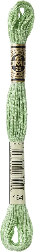 DMC 117-164 Mouline Stranded Cotton Six Strand Embroidery Floss Thread, Light Forest Green, 8.7-Yard