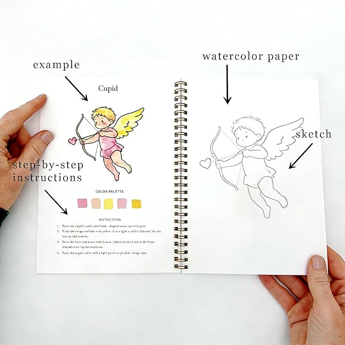 Watercolor Workbook for Adults, watercolor paint set, water colors paint adult set,Beginner Watercolor Workbook Kit, Multi Theme with 12-Color Palette & 1 Brushes Valentine’s Day Gifts for Kids
