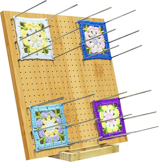 LIVSMON 13 Inch Crochet Blocking Board, Handcrafted Knitting Blocking Mat for Perfect Knitting and Granny Squares, Full Kit with 30 Stainless Steel Rod Pins, Gifts for Grandmothers, Mothers