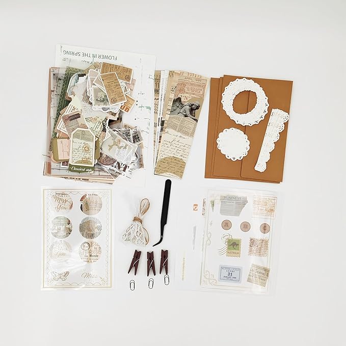 Esweny 251PCS Vintage Scrapbook Supplies Pack, Scrapbooking Paper and Stickers Ephemera Bundle Junk Journal Kit for Art Aesthetic Journaling Collage Decoupage Craft (Old Times Daily)