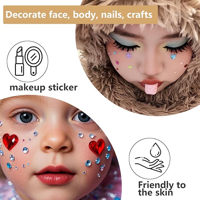 880 craft rhinestone gem stickers (5 self - adhesive sheets). acrylic, face - applicable, multicolor, great for diy crafting & decorating，small stickers for kids