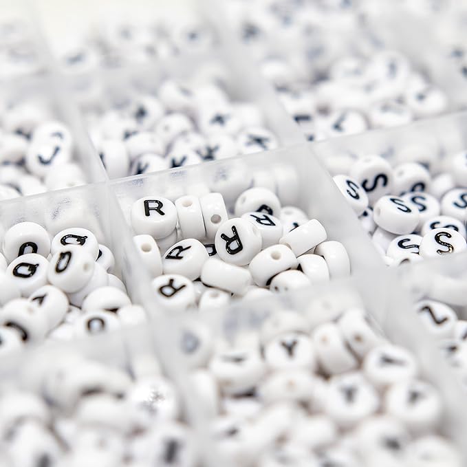 1450Pcs Acrylic 4x7mm Round Letter Beads Number Beads Kits Alphabet A-Z 0-9 for Friendship Bracelets Making Jewelry (White and Numbers)
