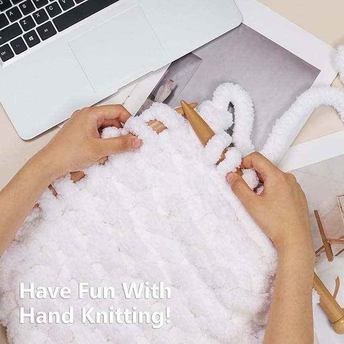 Chunky Yarn for Hand Knitting - #10 Chunky Chenille Yarn, Jumbo Big Thick Chunky Yarns for Crocheting, Super Bulky Chunky Knit Blanket Yarns, 8 Skein (25 yds 8 oz Each Skein), Pure White