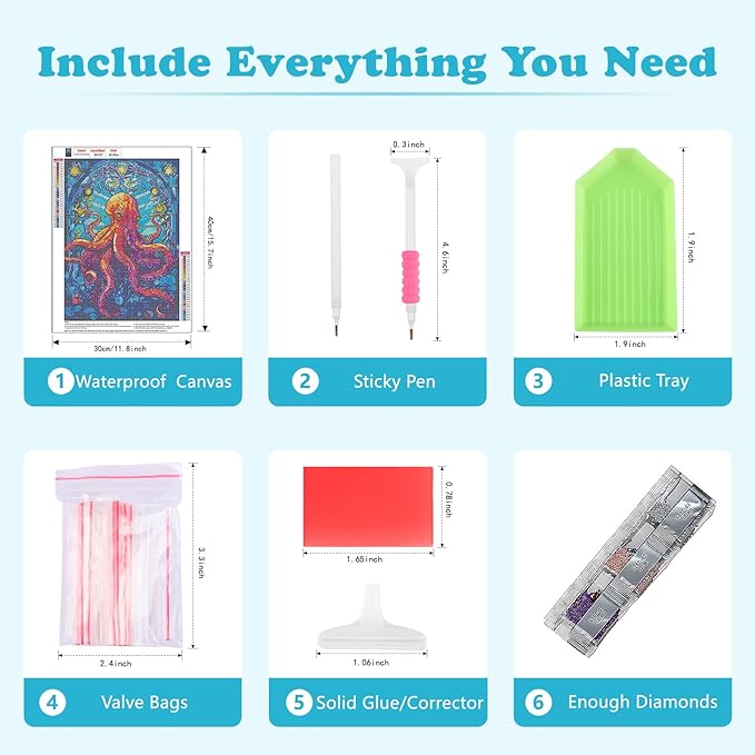 SENQAO Octopus Diamond Art Kits for Adults, Stained Glass Full Drill Diamond Dots Paintings for Beginners, Round 5D Paint with Diamonds Pictures Gem Art Painting Kits DIY Crafts Kits 30x40cm