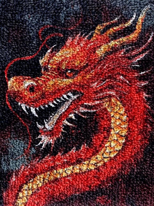Generic Chinese Dragon Latch Hook Kits Rug DIY Cushion Tapestry Making Crochet Hook Mat Making Kits Color Preprinted Pattern Canvas DIY Carpet Needlework Crochet Kits 52x38cm (series-9)
