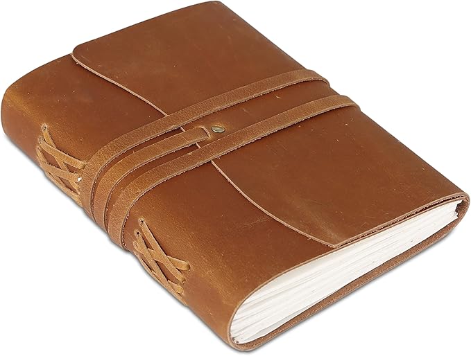 KomalC Handmade Leather Journal/Writing Notebook Diary/Bound Daily Notepad For Men & Women Unlined Paper Medium, writing pad gift for artist, sketch (Tan, 7 x 5)