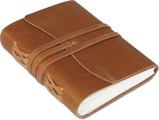 KomalC Handmade Leather Journal/Writing Notebook Diary/Bound Daily Notepad For Men & Women Unlined Paper Medium, writing pad gift for artist, sketch (Tan, 7 x 5)