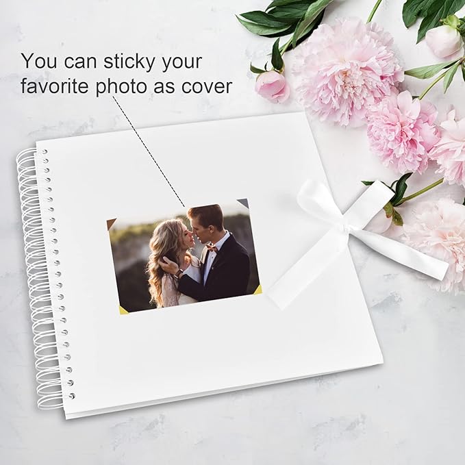 GOTIDEAL 12 x 12 Inch Scrapbook Album with 10 Metallic Markers,80 Pages Craft Paper Photo Album for Wedding and Anniversary, Family DIY Photo Album with Scrapbooking Stickers Corners(White)