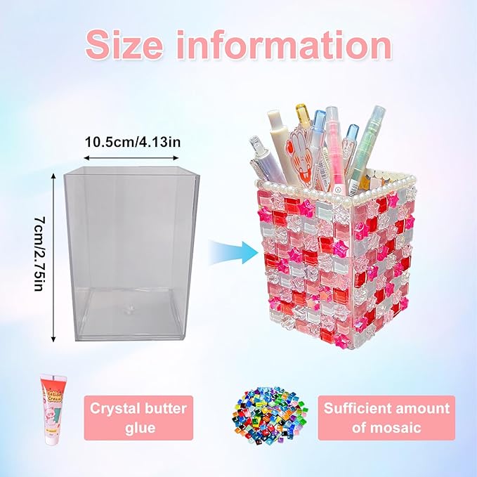 shuielai Mosaic Pen Holder Kit, Acrylic Tile Craft Set Creates Desk Organizer, Crystal DIY for Adults Beginners Home Decor (Pink)