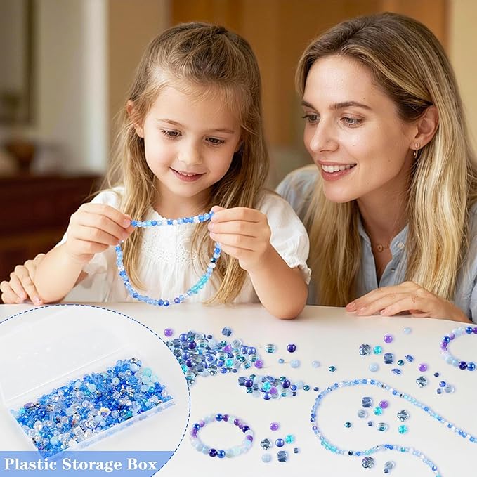 636pcs glass beads for jewelry making - blue craft crystal beads with loose beads sparkly faceted beads hole drilled diy for bracelets craft earrings bracelet necklace jewelry making