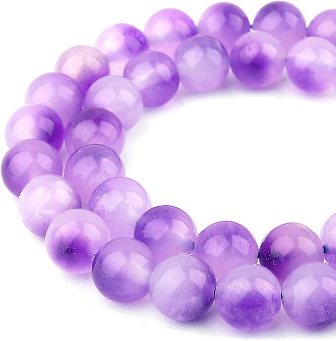 Jade Stone Beads for Jewelry Making - 8mm Gemstone Round Beads for Bracelets(45-47pcs, Purple Cloudy Jade)