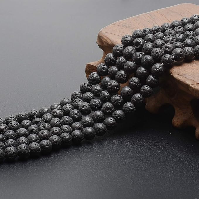 LPBeads 200Pcs Polished 6mm Round Natural Black Lava Gemstone Loose Beads with Stretch Cord for Jewelry Making Bracelets