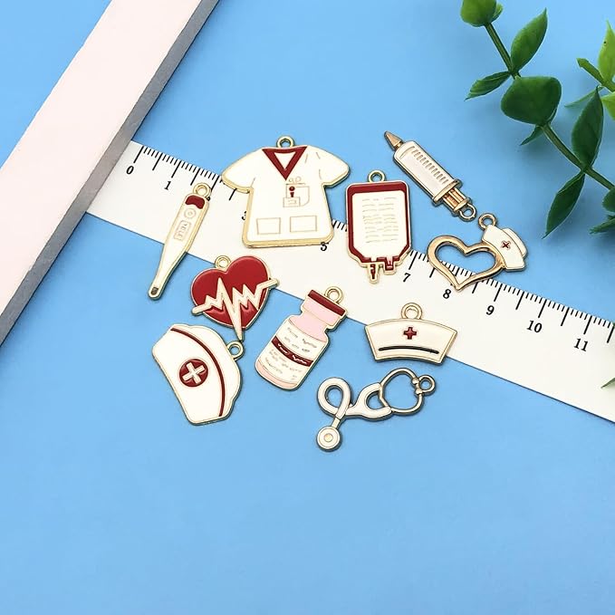 Youdiyla 60pcs Alloy enamel medical nurse series Pendant Jewelry Making DIY Keychain Earrings Pendant Various Design Charms for Jewelry Making Bracelets Necklace (SN752)
