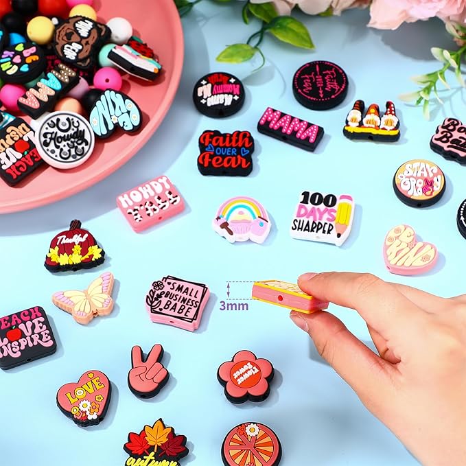 Humyoun 122 Pcs Silicone Focal Beads for DIY Pens Making Kit Include 12 Beadable Pens 110 Silicone Focal Beads for Pen Keychains DIY Making