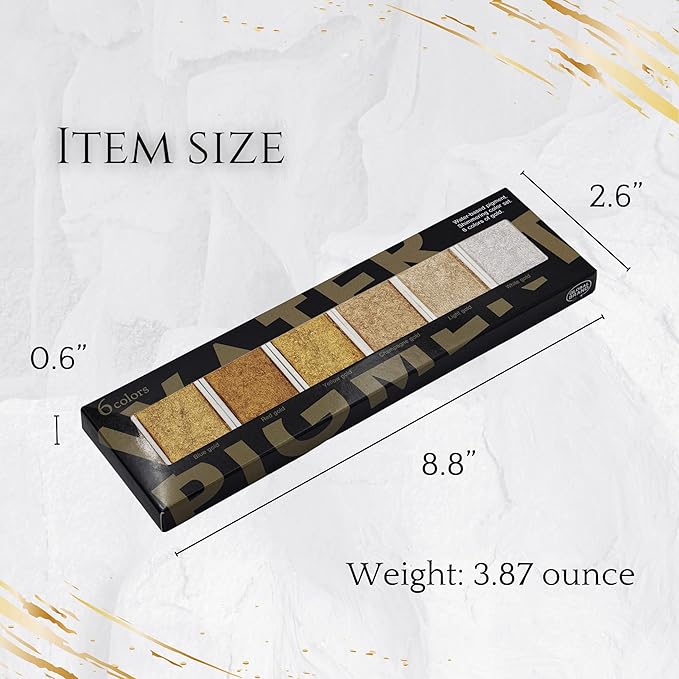 Golden Artistry: 6 Metallic Watercolor Paints Including Lustrous Gold for Professional Artwork